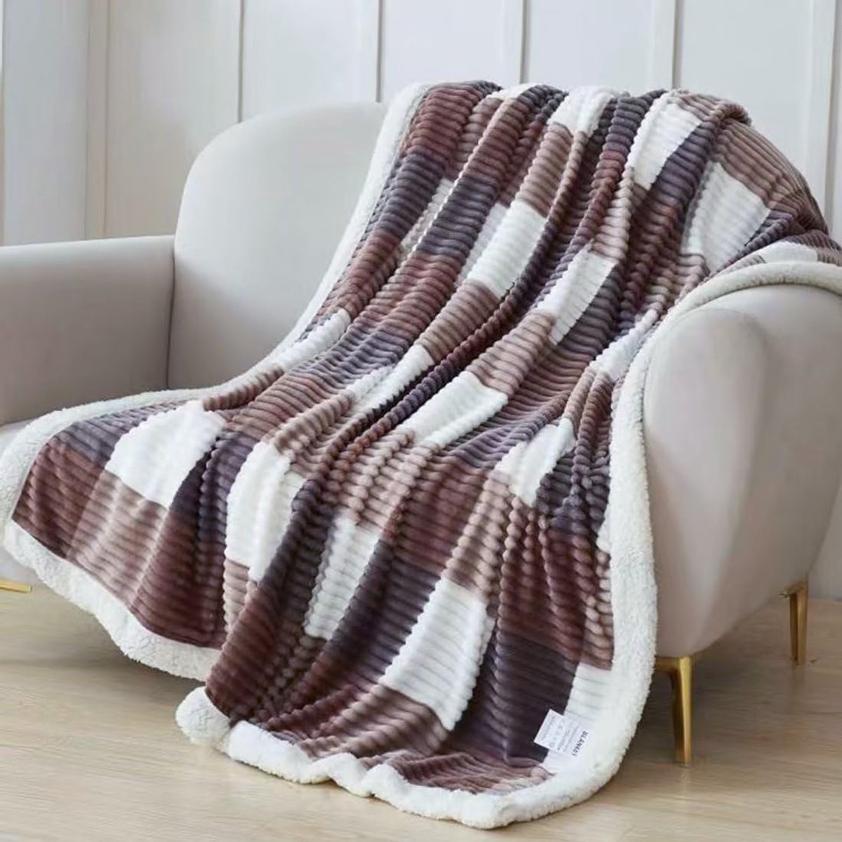 Luxe Dubbelzijdige Sherpa Fleece Deken Plaid - Warm en Zacht voor Bank en Bed (150x200cm)