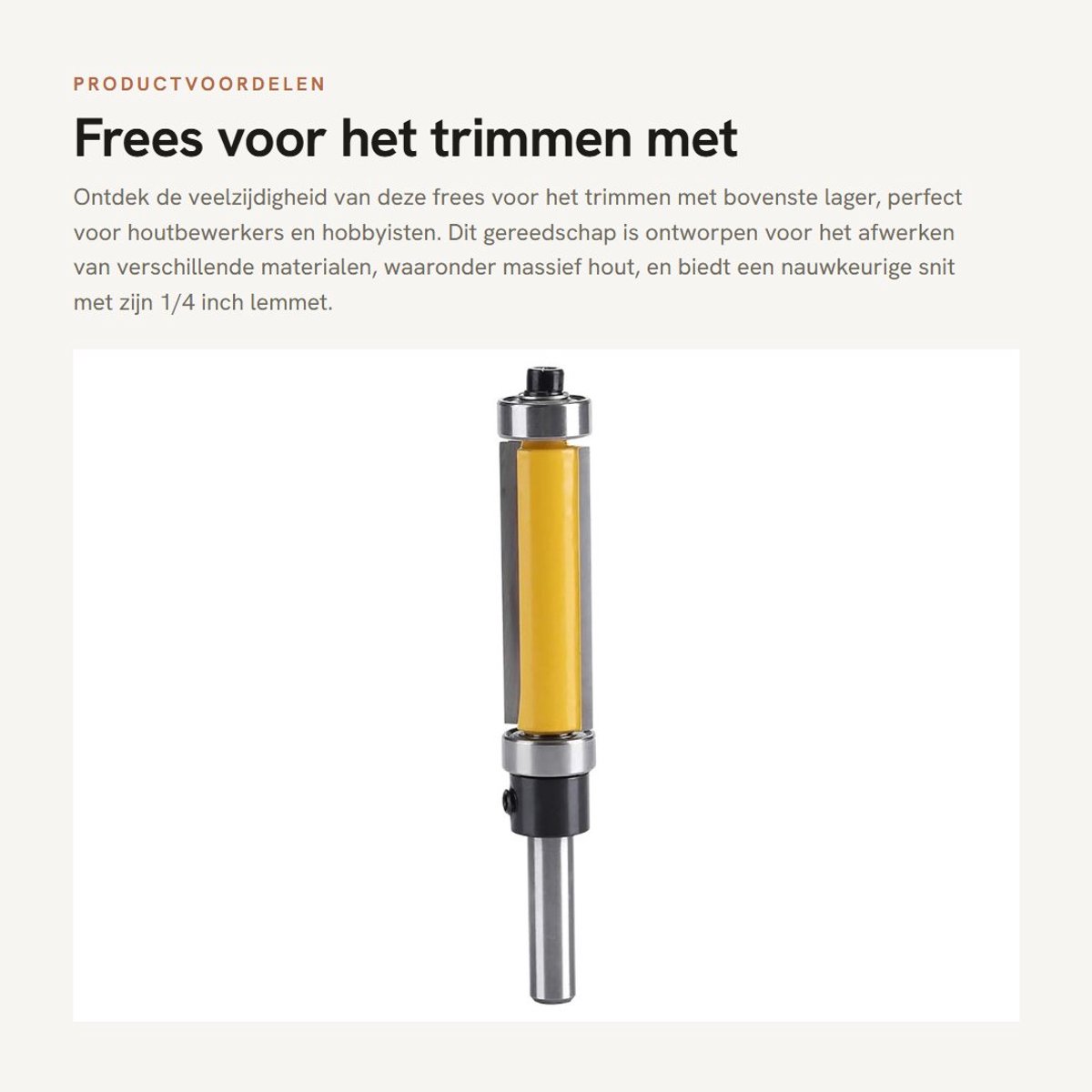 Dailygoods- Frees voor het trimmen - Houtbewerking - Hardmetaal - Hittebestendig - Lagertrimfrees - 1/4 inch schacht - Lange levensduur - Houtfrees