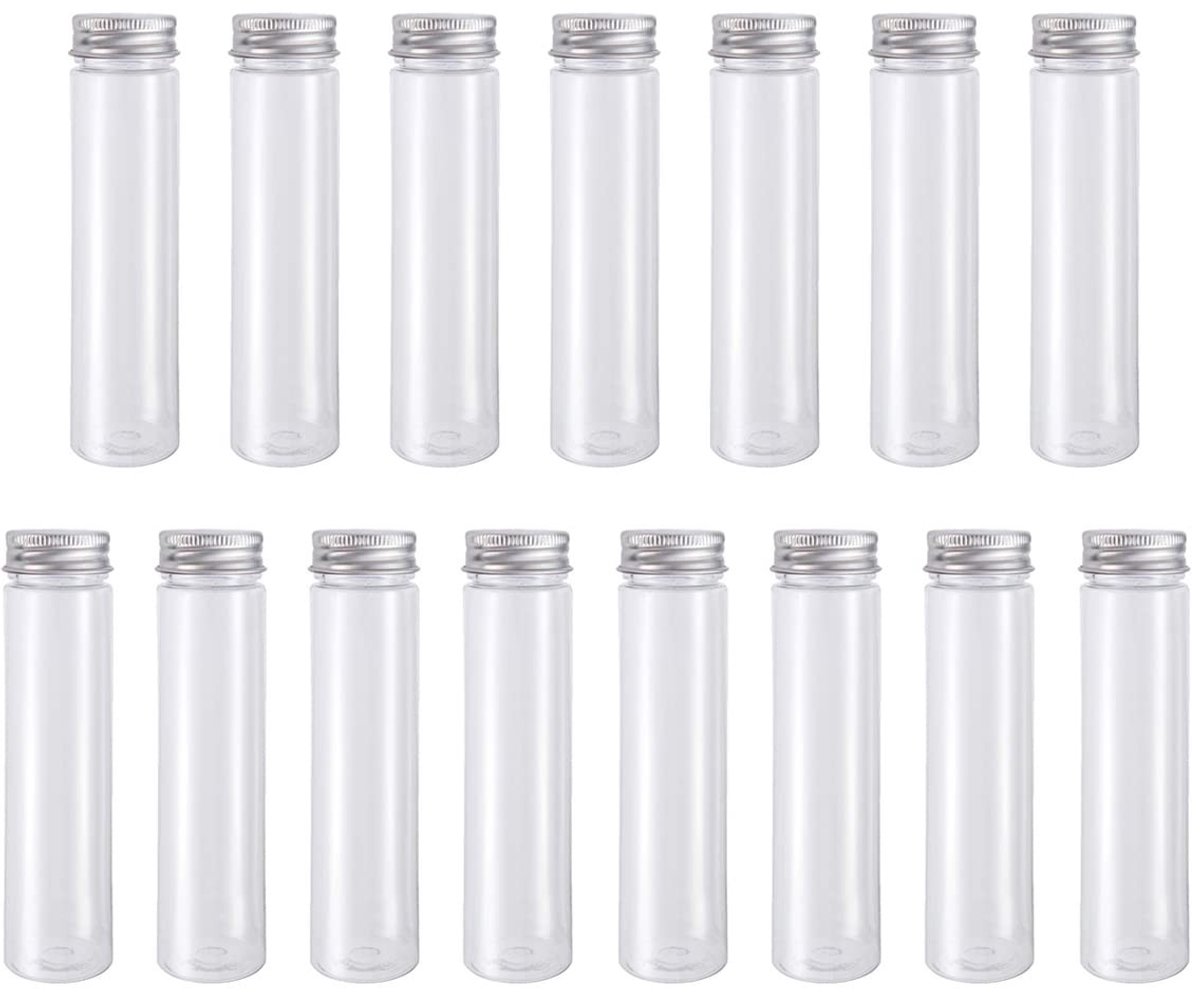 Dailygoods- Testbuizen Set van 12 - 110 ml Proefbuisjes - Transparant - Lekvrij - Met Aluminium Schroefdop - Compact Ontwerp - Proefbuis