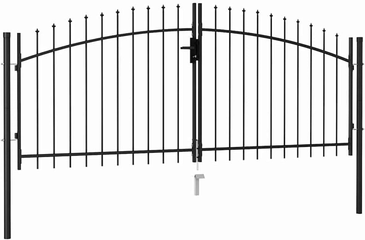 Dubbele Tuinpoort - Metalen Hek - Tuin Afscheiden - Speerpunten - 300 x 175 cm - Zwart