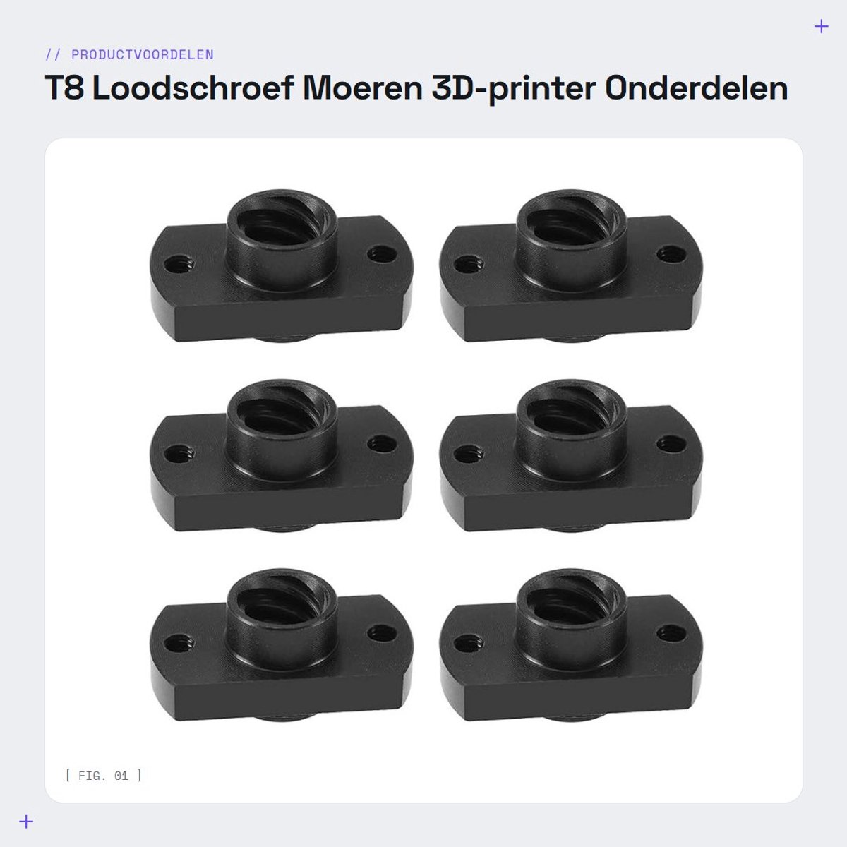 Dailygoods- Loodschroefmoer 6 Stuks - POM - Compatibel met 3D-printers - Grootte 24,2 x 12,7 mm - Dikte 10,5 mm - Diameter 10 mm - Schroefmoer