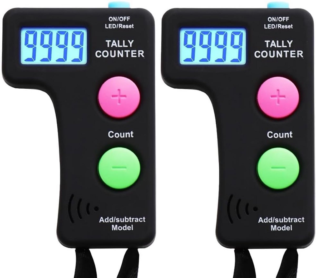 Digitale Hand Tellers - Elektronische Klikkers - Activiteiten Tellen - Geluidsloos Gebruik Mogelijk - 2 Stuks - Zwart