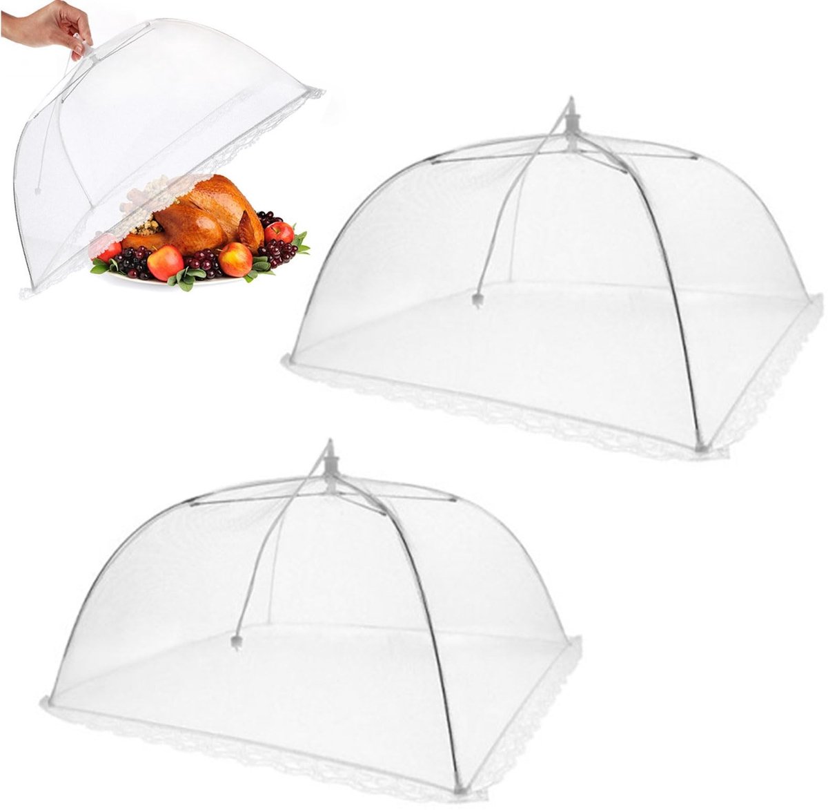 Dailygoods- Voedselafdekking - Set van 2 - Opvouwbare Netafdekkingen - Muggennet - 32 x 32 cm - Ideaal voor Picknick/Barbecue - Voedelschaal