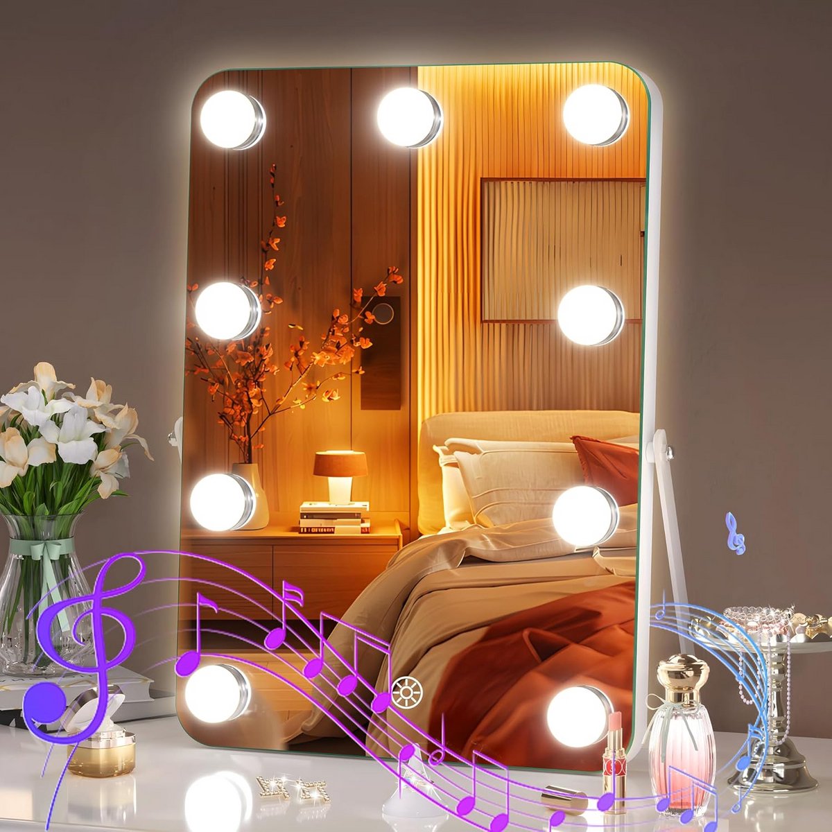Make-upspiegel met licht - Verlichte spiegel - Make-up aanbrengen - Met Bluetooth speaker - 10 x 14 inch - Wit