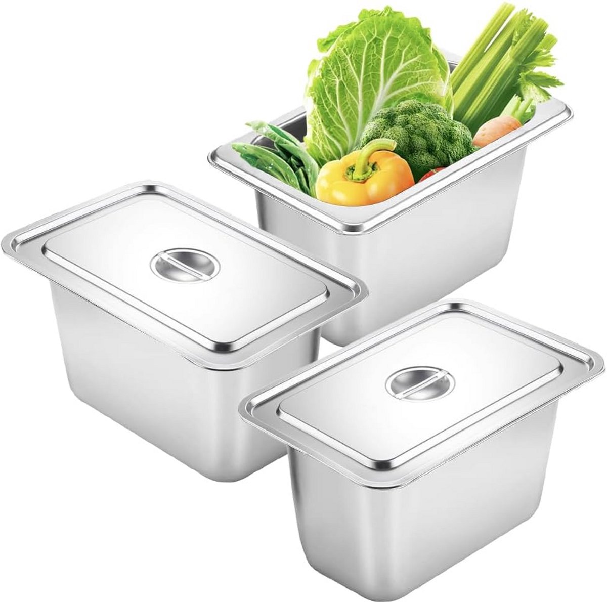 Voedselschalen Set - Gastronomische Containers - Paneerstraat Maken - Roestvrij Staal - 3 Delig - Zilver