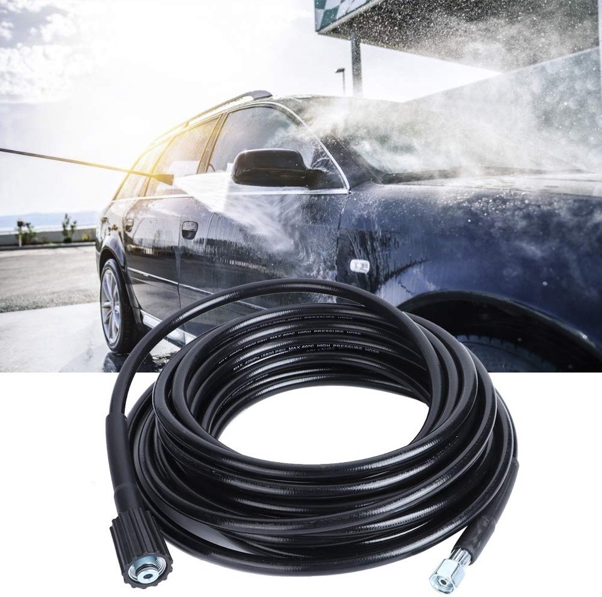 Dailygoods- Hogedrukreinigerslang 10 m - Maximaal 5800 psi - PVC - M14/M22 Draad - Geschikt voor K2/K3 - Temperatuur tot 60℃ - Reinigingsslang