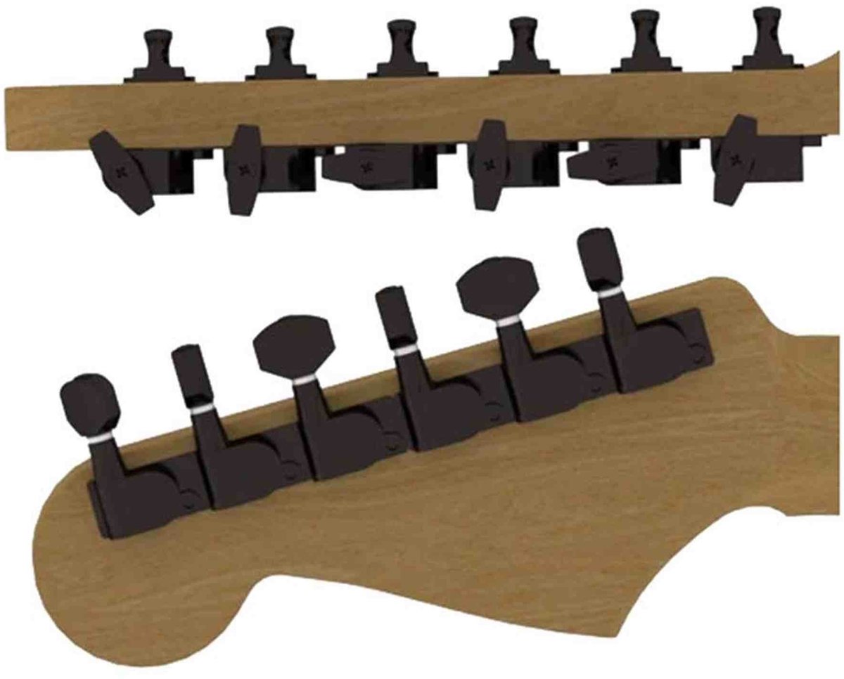 Hipshot HS6K1EN0BST guitar tuner upgrade kit, 6 inline classic, closed black staggered