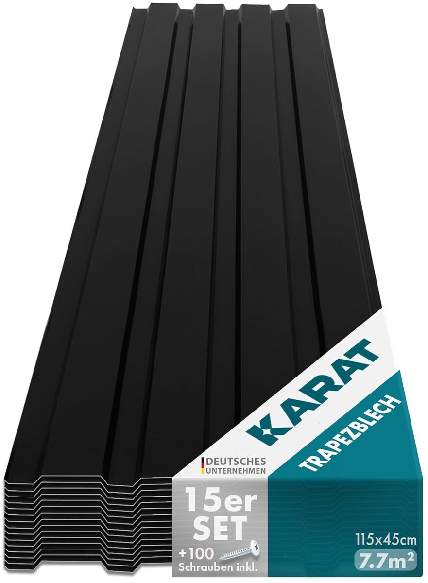 Trapeziumplaten 115 x 45 cm - 15-delig, 7,7 m² - zwart