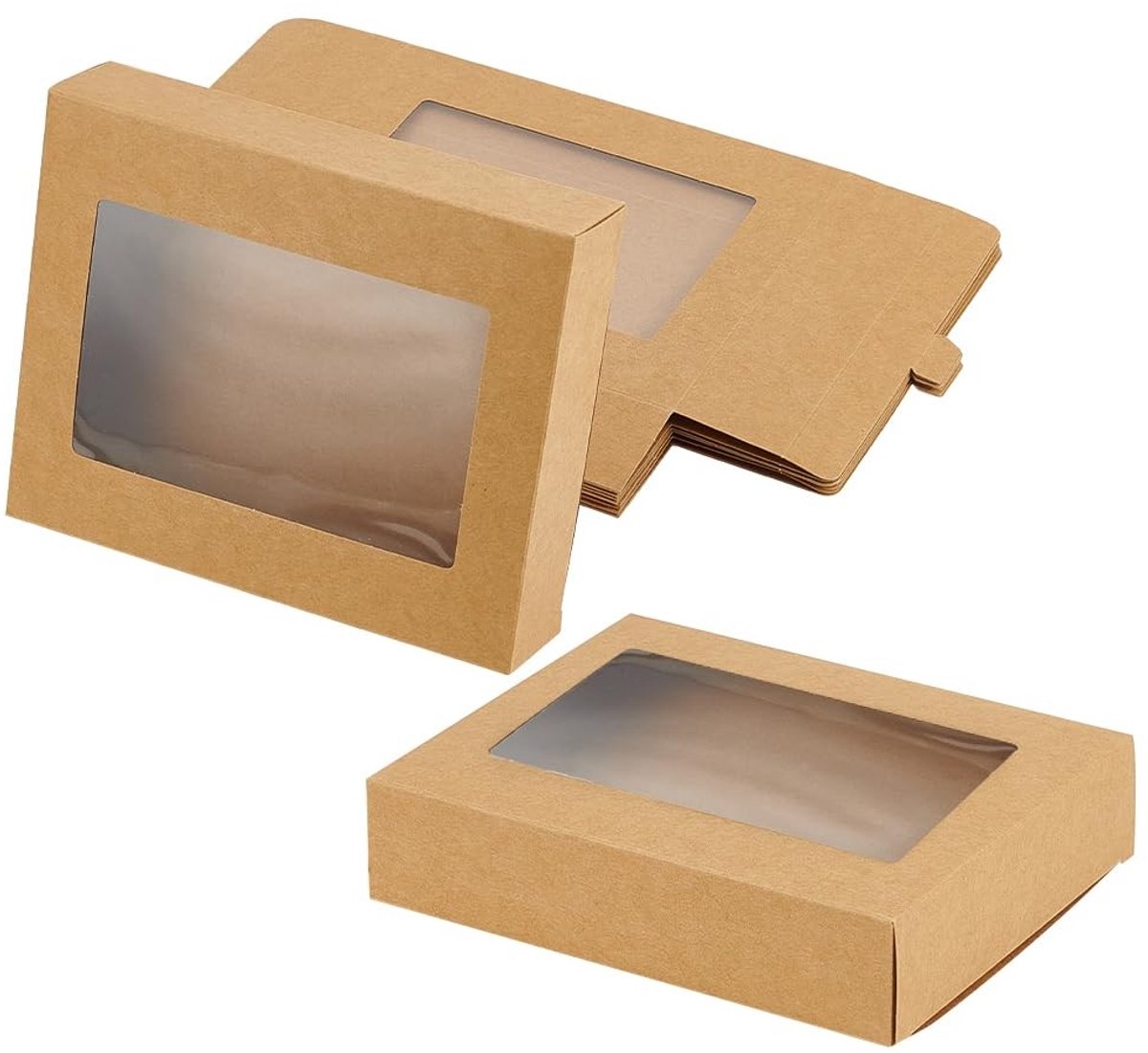 Dailygoods- Snoepgeschenkdozen 12 stuks - Kraft-papieren Dozen - Rechthoekig met Venster - Traktatiedozen - Bakkerijverpakkingen - Ideaal voor Geschenken - Cadeaudozen