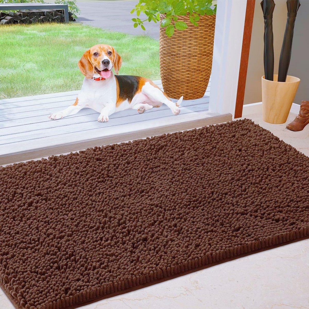 Binnendeur Mat - Vloermat - Vuil Vangen - Ultra Zacht Chenille - 60x90 cm - Bruin