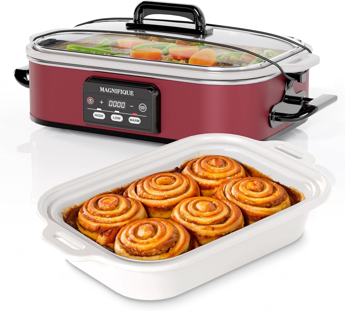 Digitale Slow Cooker - Crockpot Stoofpot - Langzaam Garen - Keramische Binnenpan - 4 Quart Capaciteit - Rood
