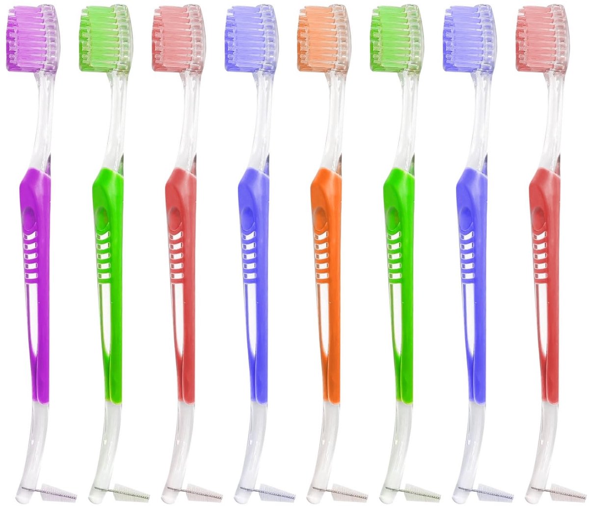 Dailygoods- Orthodontische Tandenborstel 8 Stuks - Dubbele V-Trim Borstel - Interproximale Kop - Zachte Borstel - Praktisch Ontwerp - 17 cm Lengte - Beugelborstel