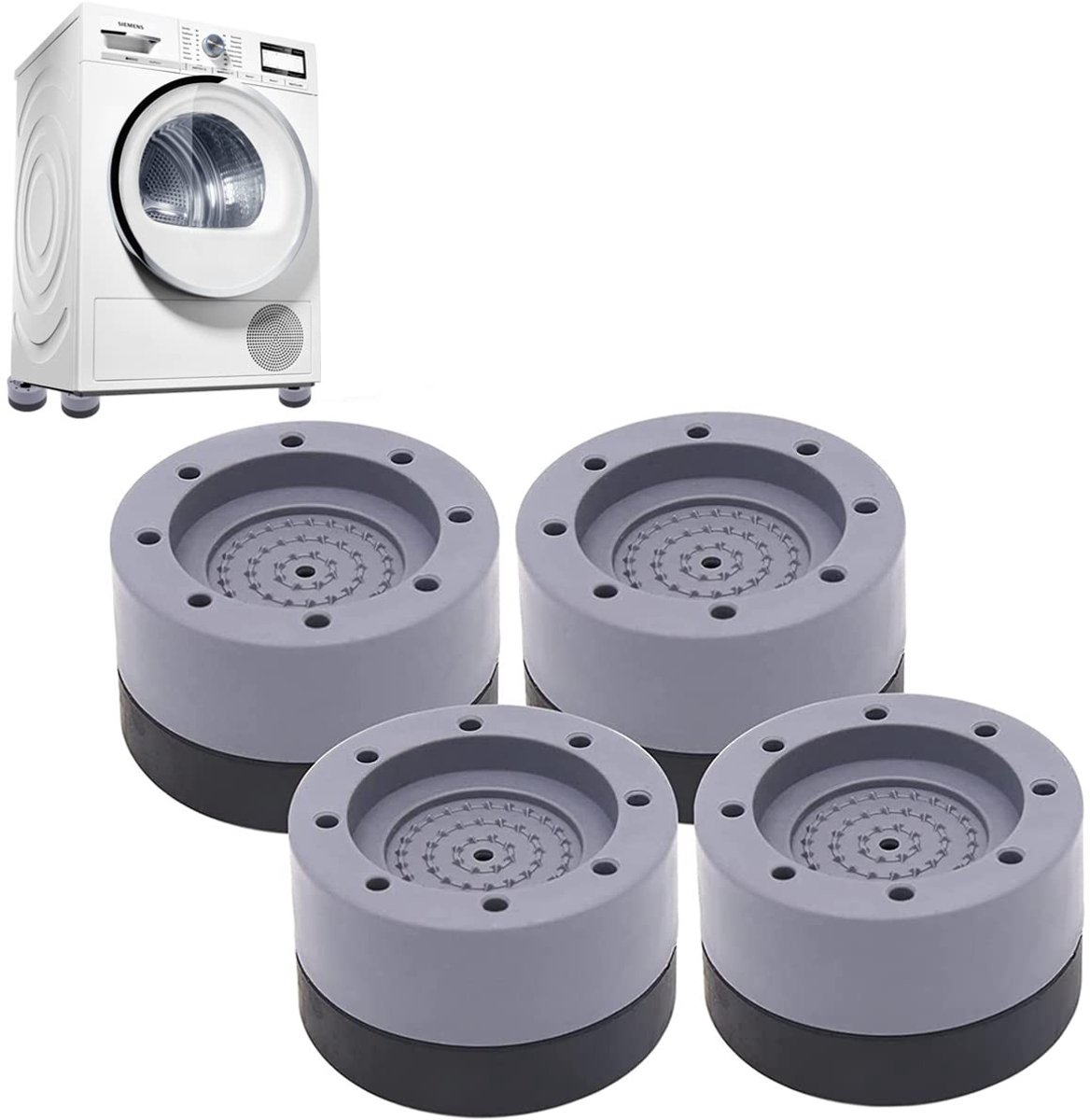 MTTproducts- Anti-vibratievoetjes 4 Stuks - Schokabsorberend - Rubber/Kunststof - Antislip - Voor Wasmachine/Droger - Geschikt voor Diverse Vloeren - Wasmachinevoeten