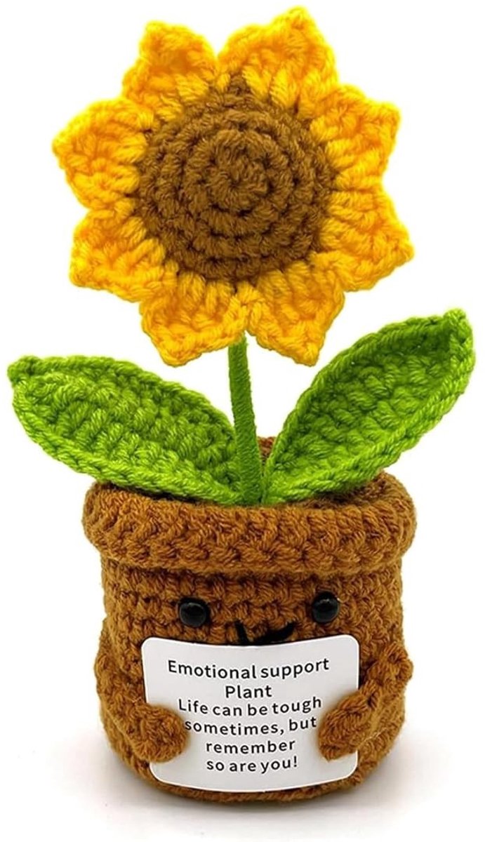 Dailygoods- Zonnebloem Decoratie Handgemaakt - Origineel Cadeau - Pluche - Verjaardag/Feest - Compact 14 cm - Helende Energie