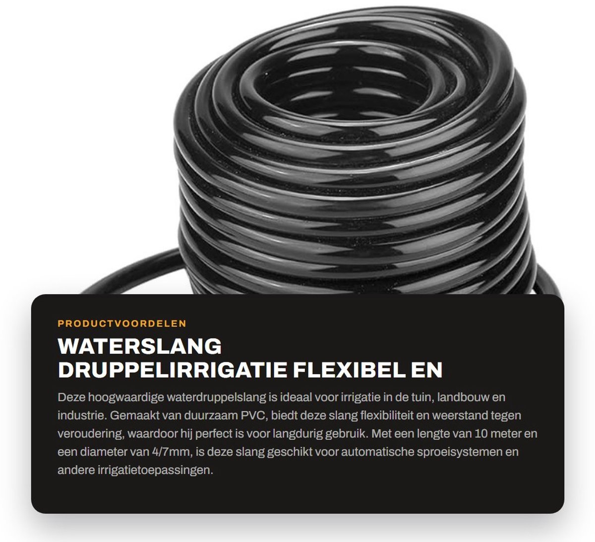 Dailygoods- Waterslang 50 meter - Flexibele PVC Tuinbuis - Druppelirrigatie Systeem - Geschikt voor Automatische Sproeier - Zwart - Duurzaam en Verouderingsbestendig - Tuinslang
