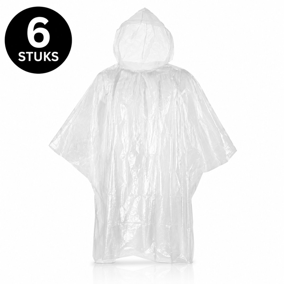 Dravaro Wegwerp Regenponcho 6 Stuks Transparant – Noodponcho Volwassenen – Waterdichte Regenponcho met Capuchon – One Size – Festival, Wandelen & Outdoor