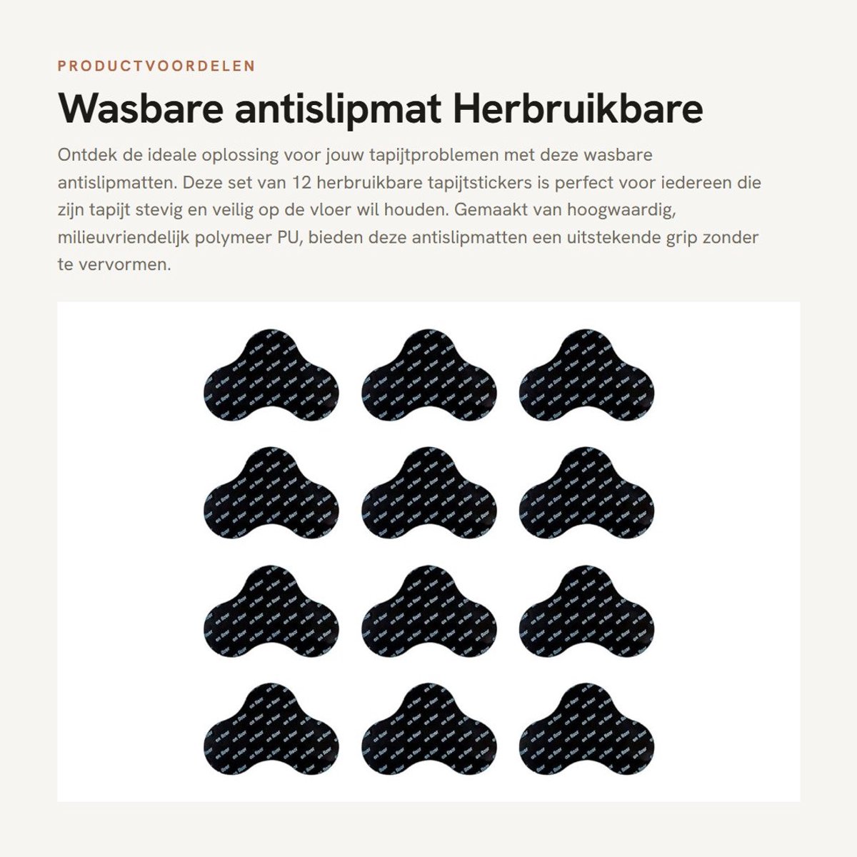 Dailygoods - Wasbare antislipmat - Herbruikbare tapijtsticker - Duurzaam en milieuvriendelijk - Set van 12 - Tapijt grippers - Geschikt voor elk tapij...