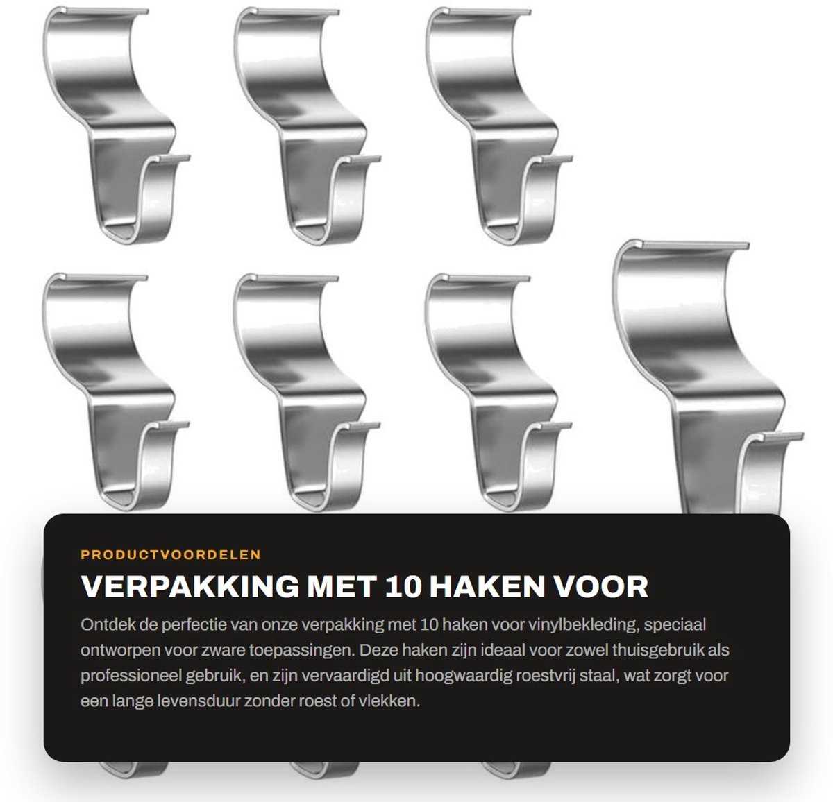 Dailygoods- Haken voor Vinylbekleding - 10 Stuks - Roestvrij Staal - Laag Profiel - Eenvoudig te Installeren - Maximaal 10 kg Belastbaar - Ophanghaken