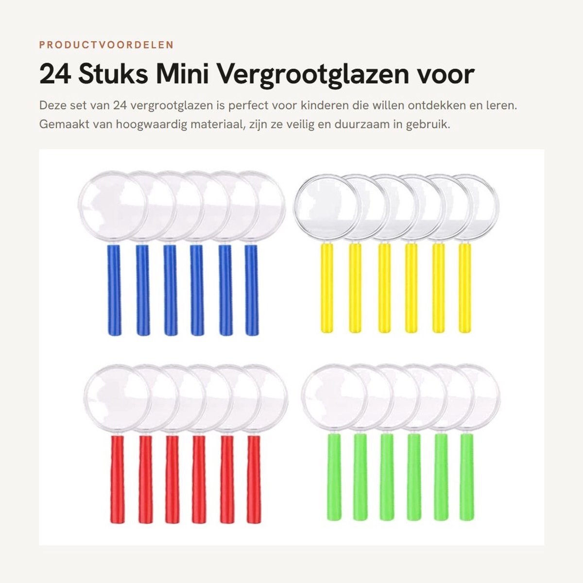 Dailygoods- Vergrootglas 24 Stuks - Hoogwaardig Materiaal - Slijtvast - Krasbestendig - Voor Kinderen - Ideaal voor Verkenning - Vergrootglas Speelgoed