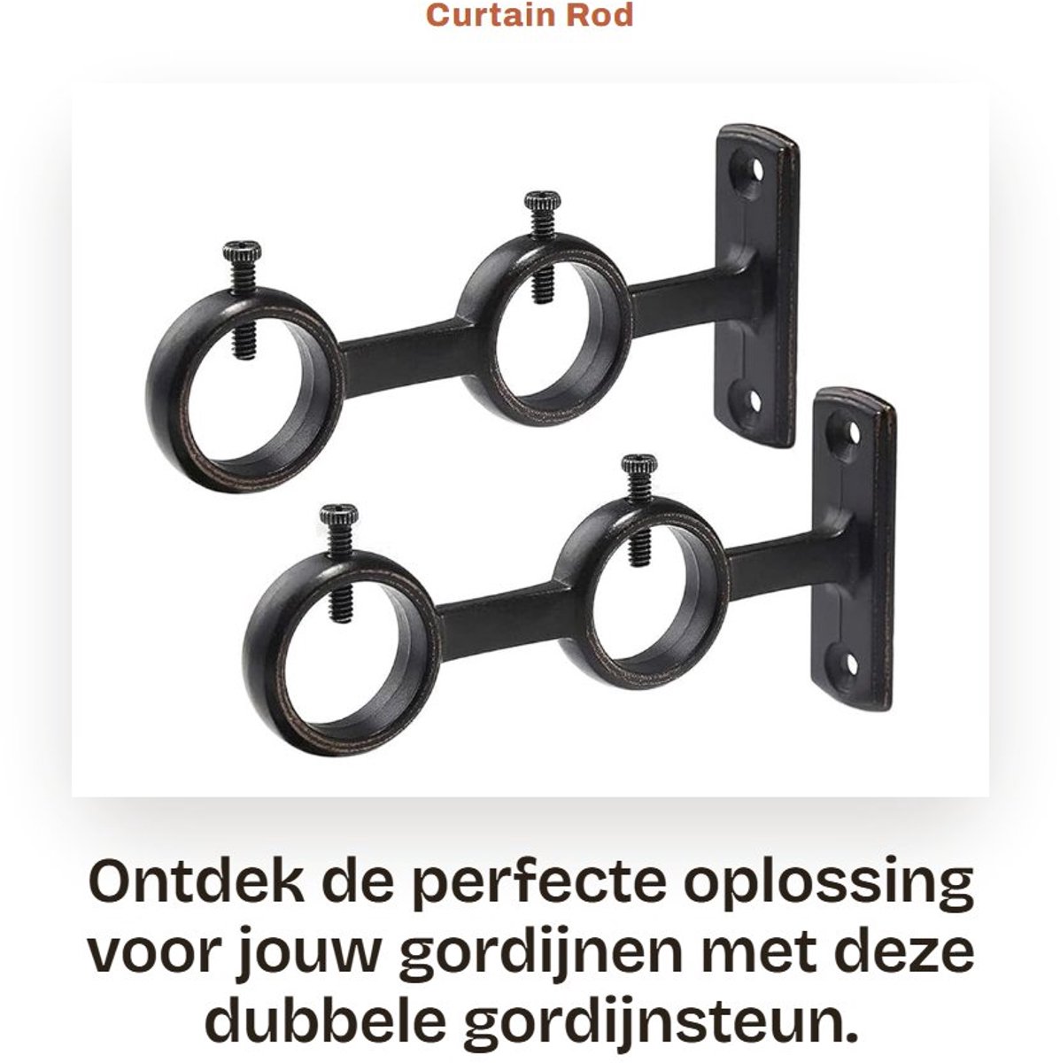 Dailygoods- Gordijnsteun Dubbel - 2 Stuks - Aluminium Legering - Schroefbestendig - Voor Zware Gordijnen - Inclusief Bevestigingsmateriaal - Gordijnhaak