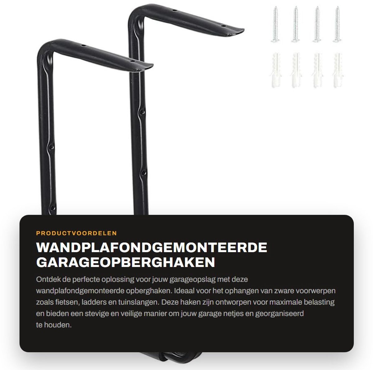 Dailygoods- Opberghaken Zwaar Belastbaar - Garageopberghaken - Wandmontage - Organizer voor Fiets/Gereedschap - 2 Stuks - 34 x 24 cm