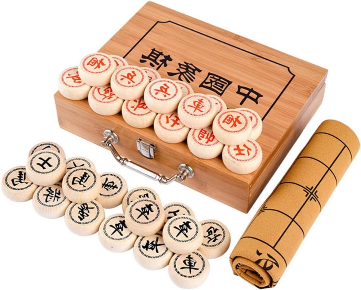 Hohopeti Opvouwbaar Schaakspel Houten Chinese Schaakset Koffer Voor Op Reis Cadeau Voor Kinderen En Volwassenen