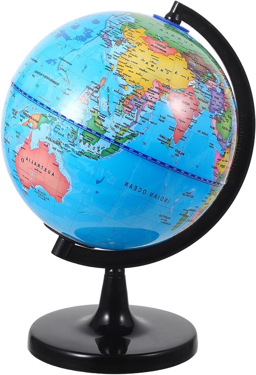 Wereldbol Bureau - Draaiende Kaart - Aardrijkskunde Leren - Gedetailleerde Politieke Kaart - 37 cm Hoog - Multicolor