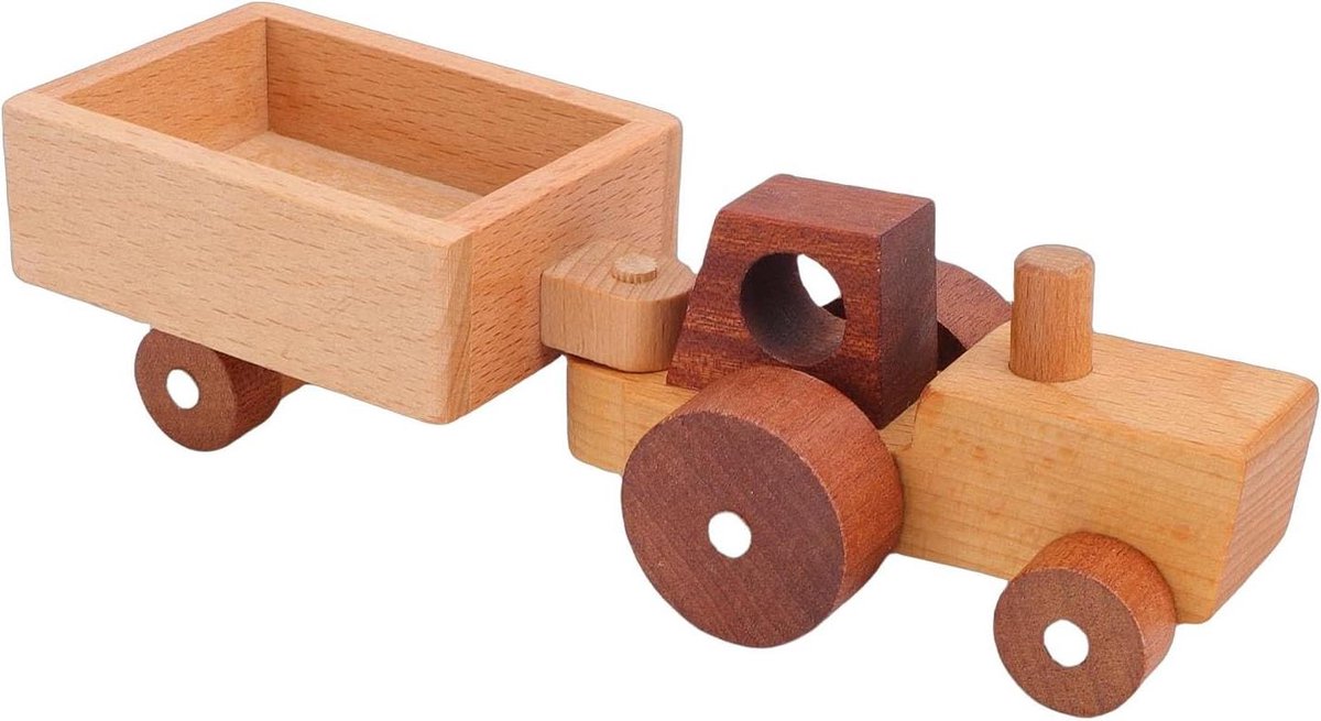 Houten Tractorspeelgoed - Kindertractor Hout - Fantasierijk Spel - Massief Houten Constructie - 10 x 7 x 10 cm
