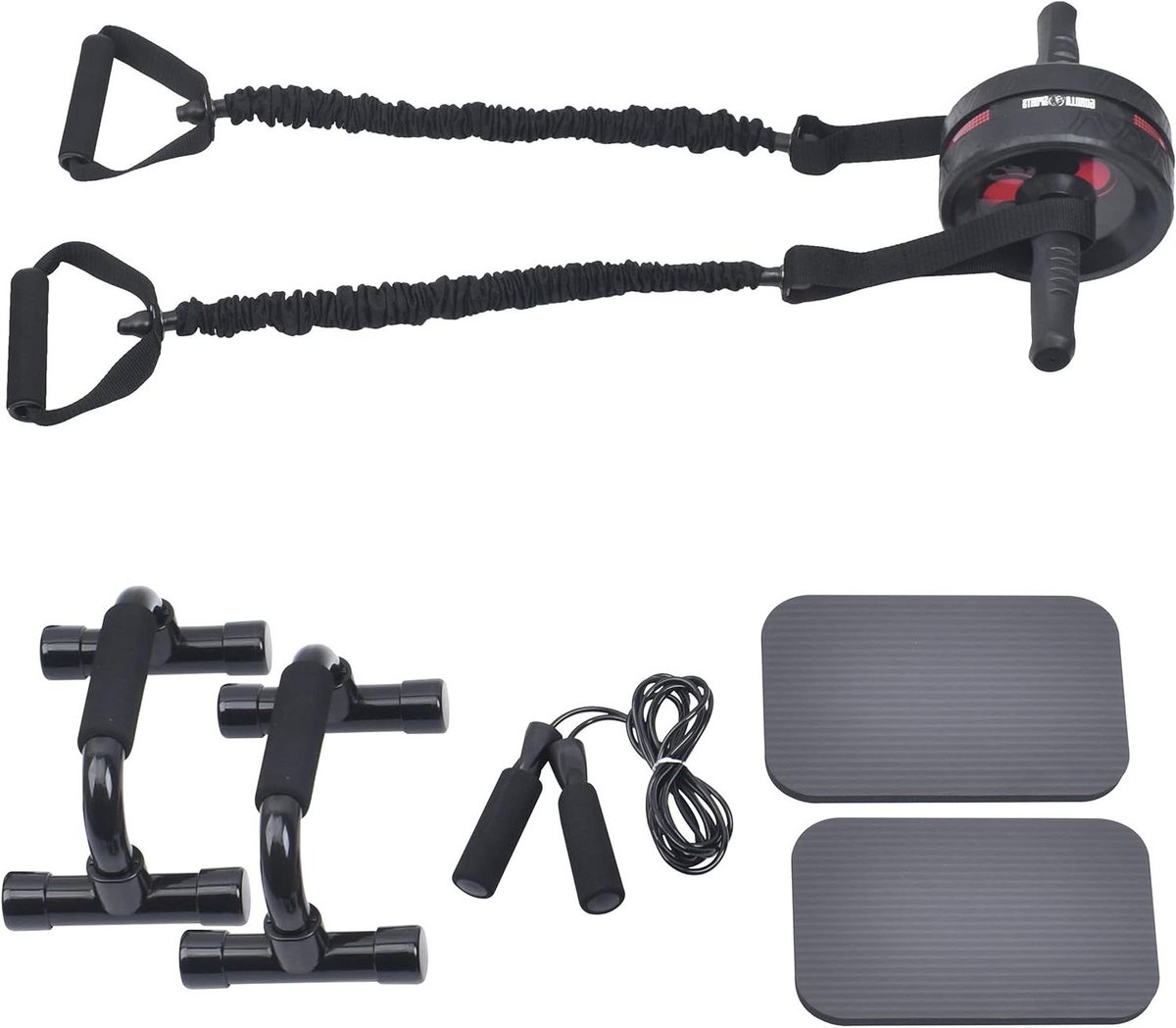 Buikroller Set - Ab roller Trainingswiel - Thuis trainen - Inclusief 6 accessoires - Max. 200 kg belastbaar - Zwart
