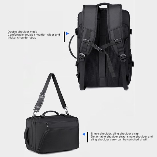 Reis Rugzak - Reistrolley Compressie - Ruimte Besparen - Inclusief Pomp - 36-55 Liter - Zwart — afbeelding 4