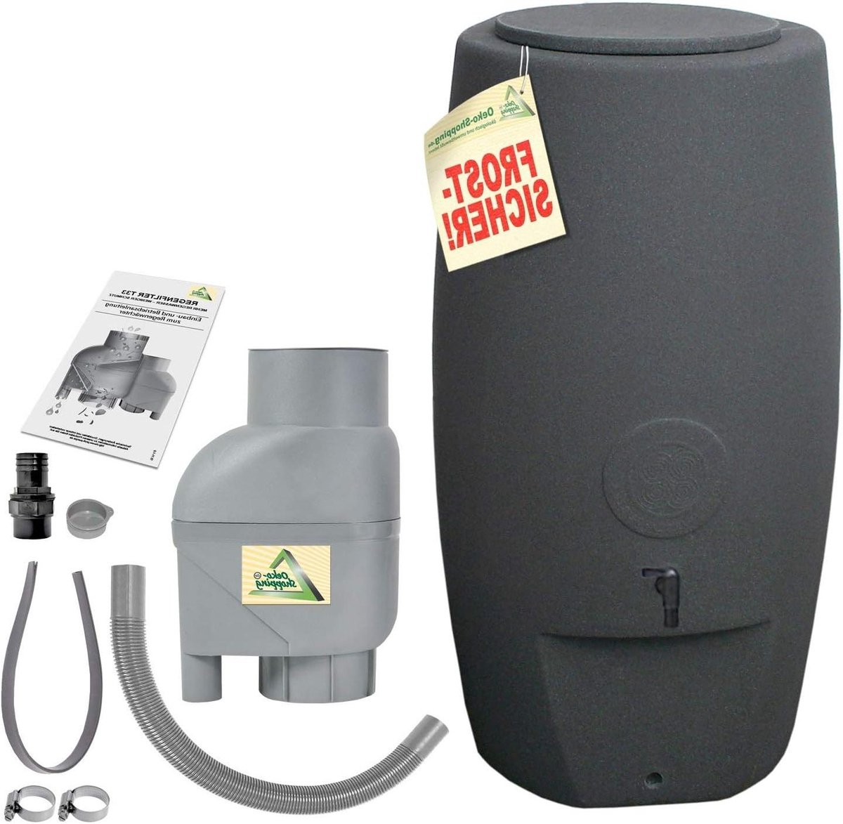 Regenton zuil - Regenreservoir compact - Tuin water opslaan - Slank modern design - 250 Liter - Antraciet