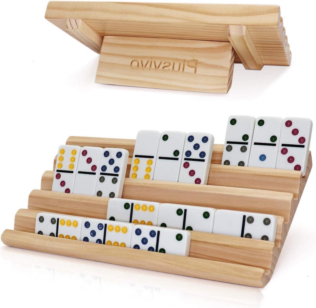 Domino Rekken - Houten Houders - Spel Organisatie - 5 Sleuven - 2 Stuks - Houtkleur
