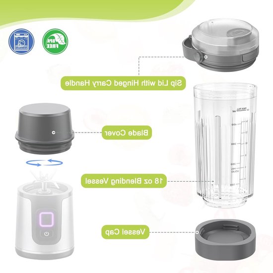 Vervangende Mengbeker voor Draagbare Blender met Deksel en Handvat - Geschikt voor Ninja BC151NV, BC151CR en BC100 Series - Ideaal voor Smoothies en Dranken — afbeelding 2