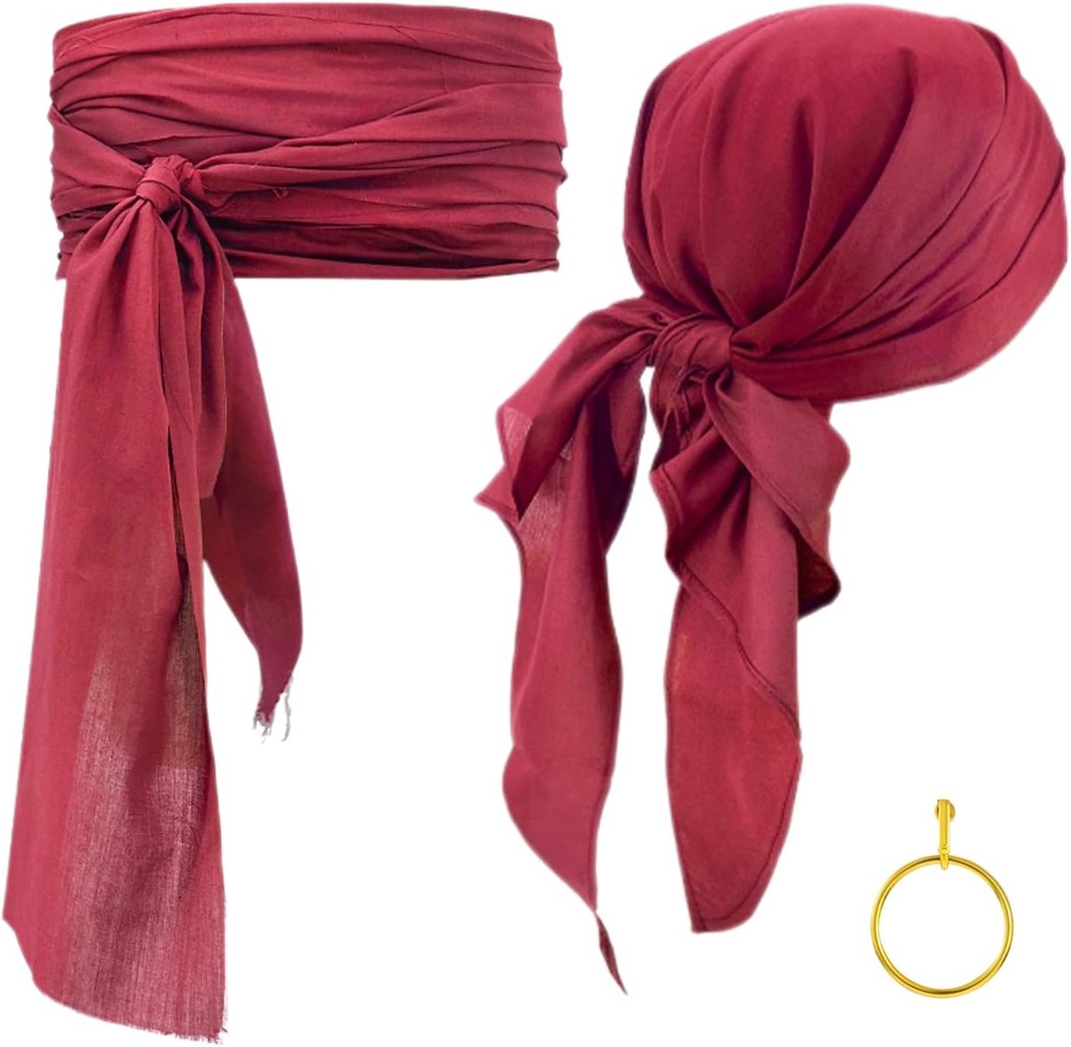 3-delig piratenkostuum voor volwassenen en kinderen met hoofdband, tailleriem en oorbellen, perfect voor Halloween en themafeesten