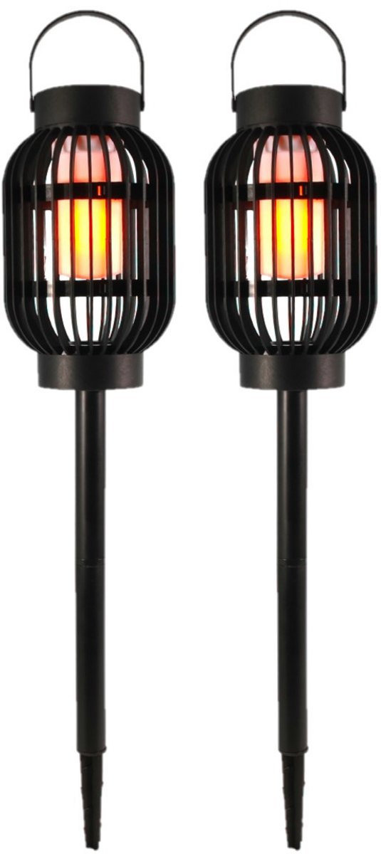 Solar tuinlamp 3 in 1 - 2x - vlameffect - zonne-energie - 23 cm - prikspot - lantaarn