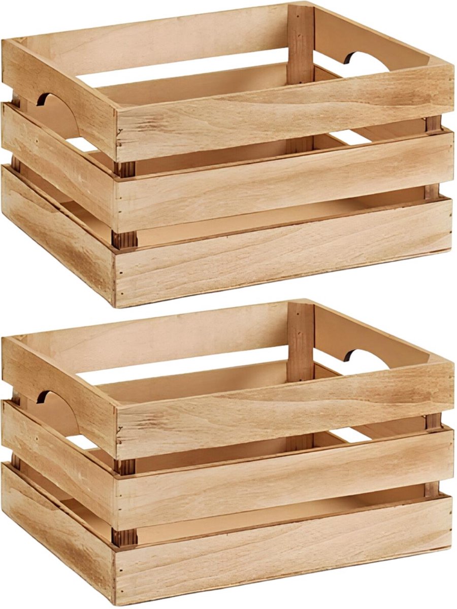 Kinvara Opbergkist Liva - 2x - bruin - 31 x 21 x 16 cm - hout - decoratief - vintage look