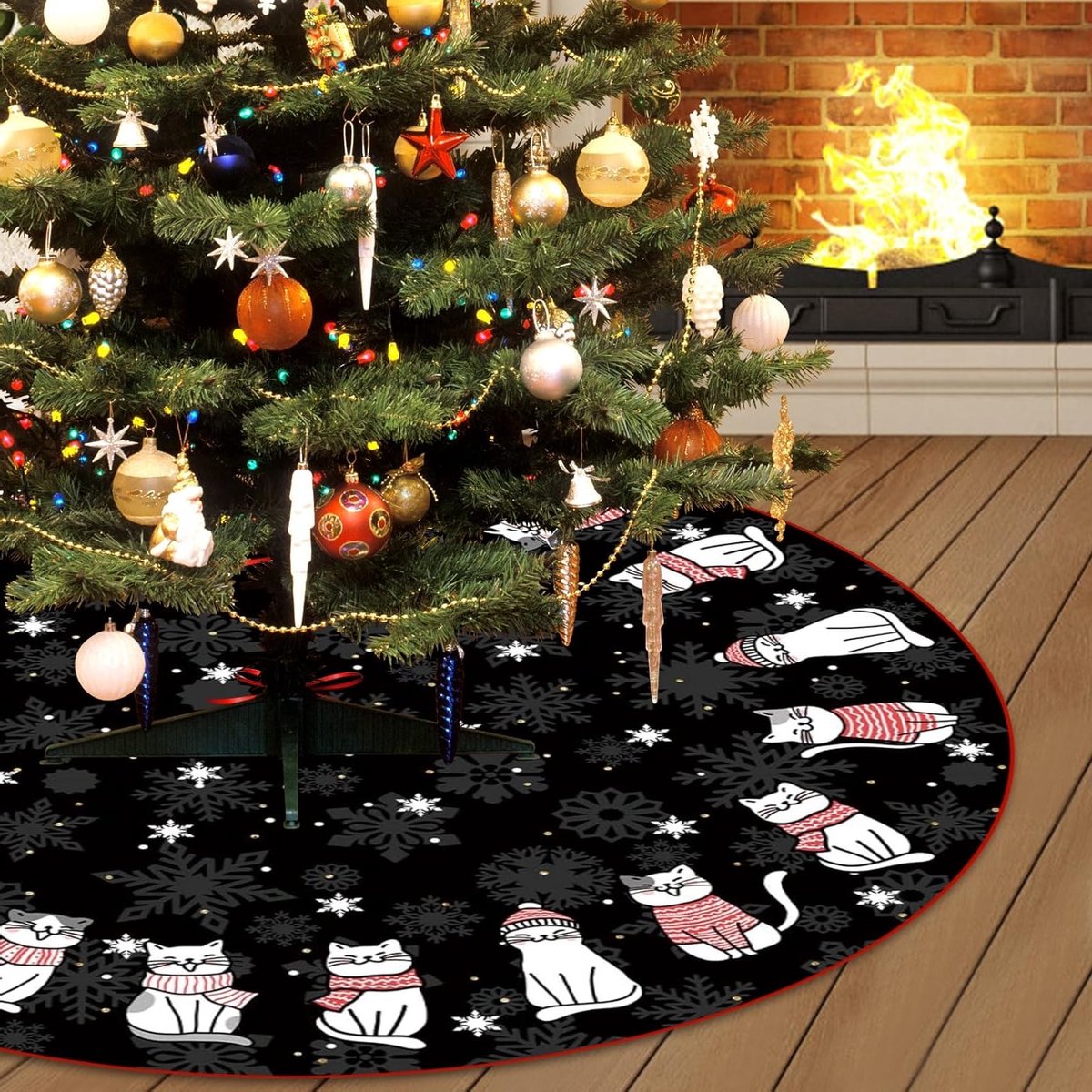 Ronde Kerstboomrok van 122CM, Gebreide Kerstboomdeken, Grote Decoratieve Mat voor Kerstversiering en Nieuwjaarsdecoratie