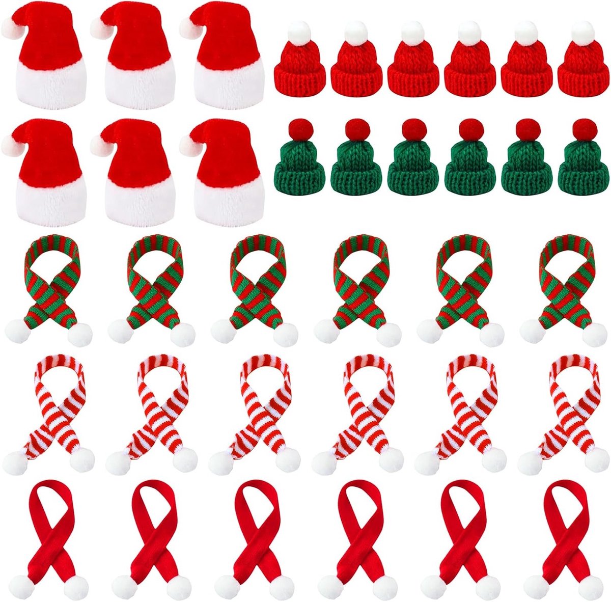 Set van Mini Kerstmutsjes en Sjaaltjes - Haaraccessoires voor Feestdagen