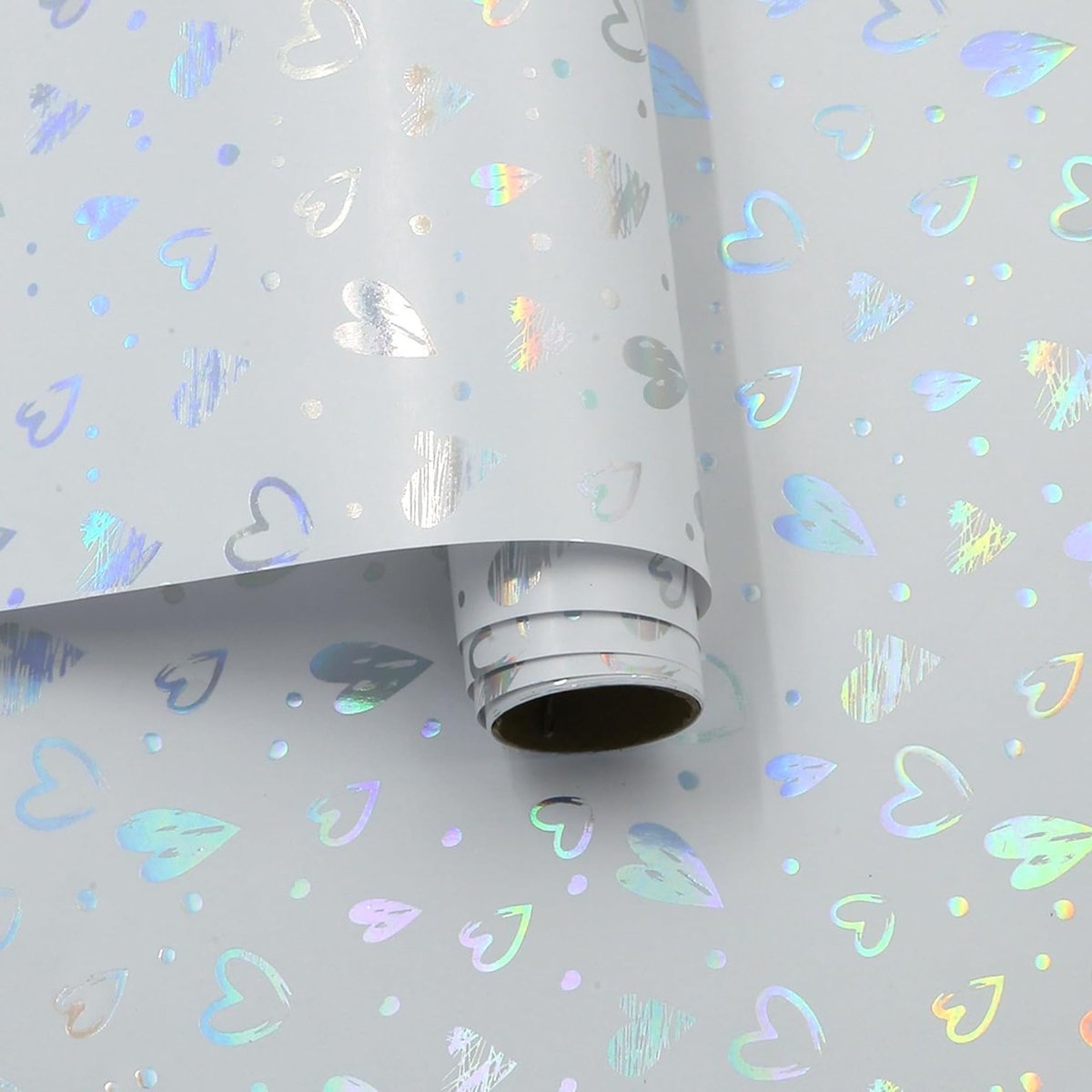 Holografisch inpakpapier met hartontwerp voor cadeaus, ideaal voor verjaardagen, Valentijnsdag en bruiloften, 17 inch x 10 voet