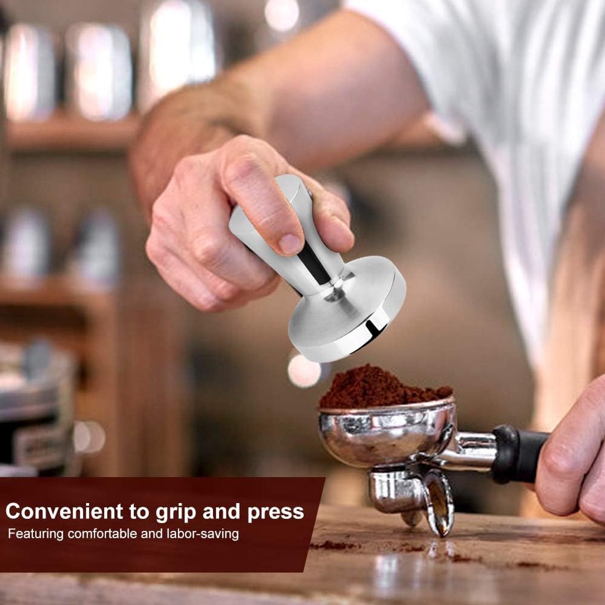 Koffie Tamper Espresso Verdeler Consistent Zetten Roestvrij Staal 40 mm Zilver