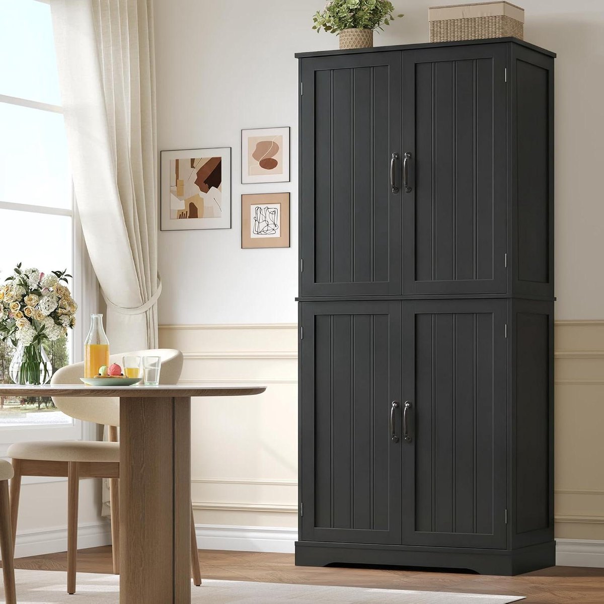 Hoge Keukenkast - Buffetkast Opslagkast - Keuken Opbergen - Veelzijdige Opbergruimte - 180 cm Hoog - Zwart