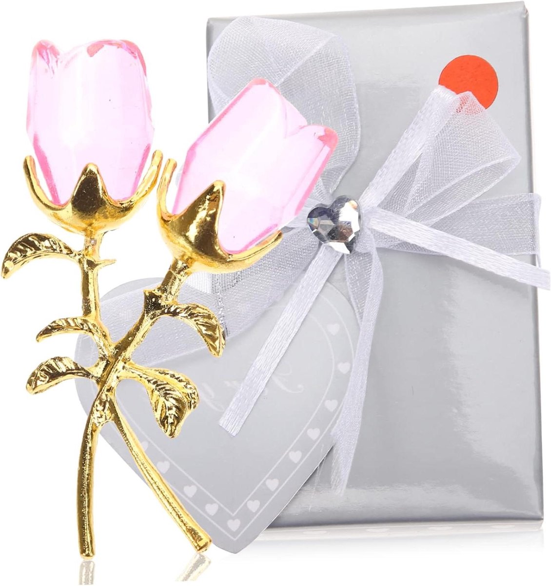 Kristallen Roos Beeldje - Kristallen Bloem Decoratie - Romantische Cadeau Geven - Eeuwig Mooie Roos - 7x4cm - Roze