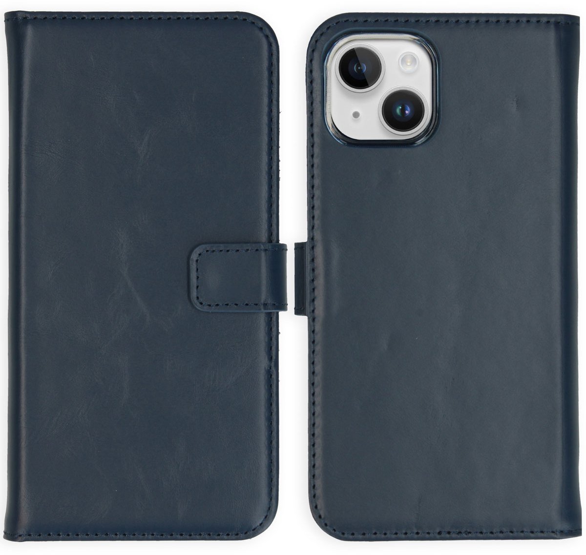 Selencia Hoesje - Geschikt voor Apple iPhone 15 - Echt Lederen Bookcase - Blauw