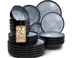 Pure Living Ibiza Dark 24-Delig Serviesset - 6 Persoons - Rookblauw - Aardewerk -…