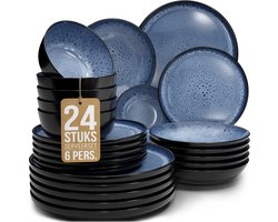 Pure Living Ibiza Dark 24-Delig Serviesset - 6 Persoons - Diepblauw - Aardewerk -…