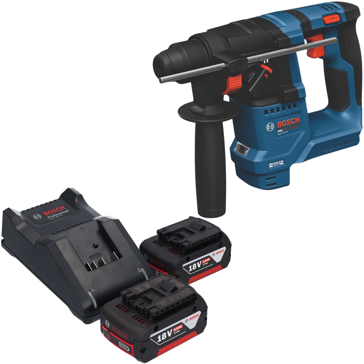 Bosch GBH 18V-18 Professional accu-boorhamer 18 V 1,5 J SDS plus borstelloos + 2x accu 5,0 Ah + oplader