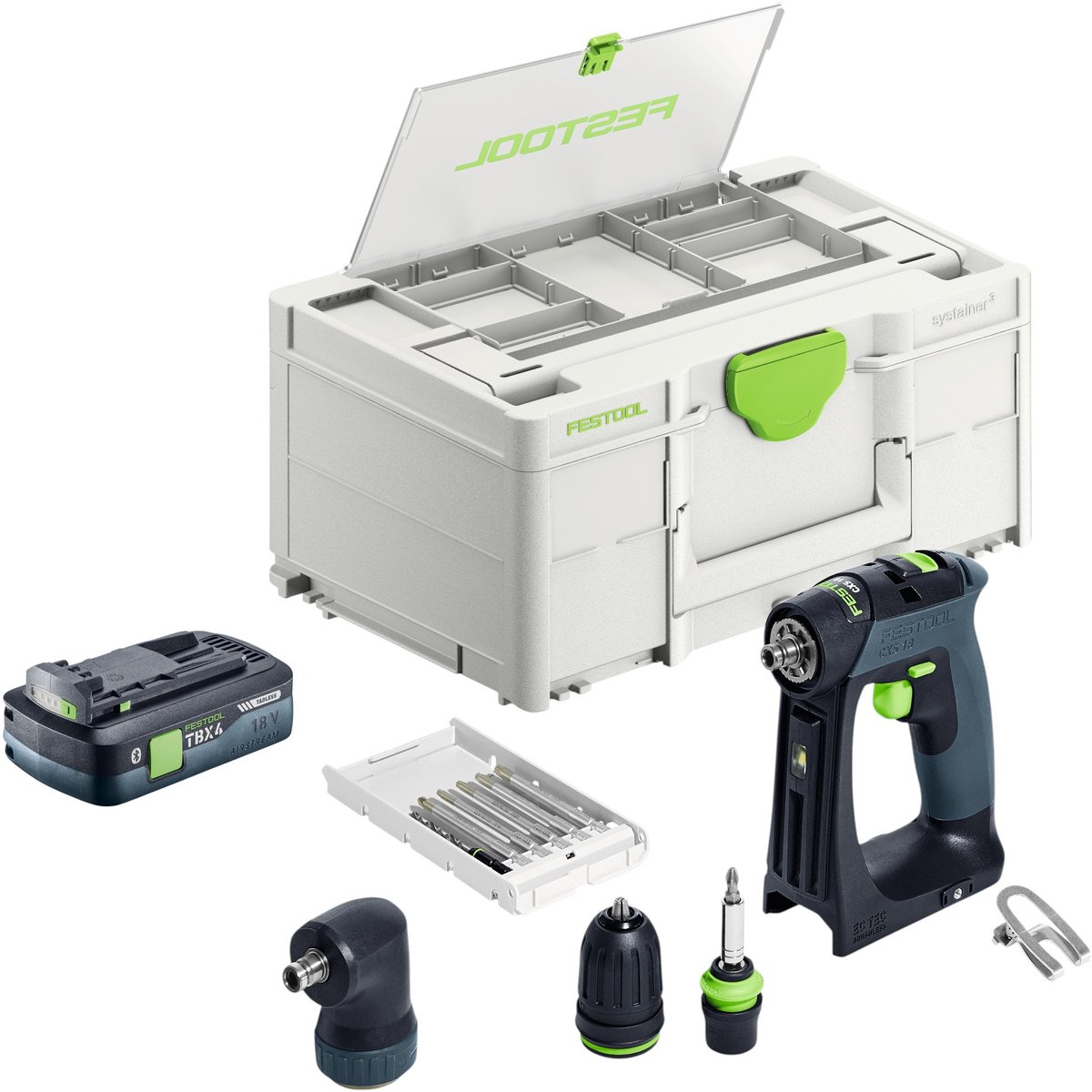Festool CXS Basic accuschroefboormachine 18 V 40 Nm borstelloos + 1x accu 4.0 Ah + snellader + systainer