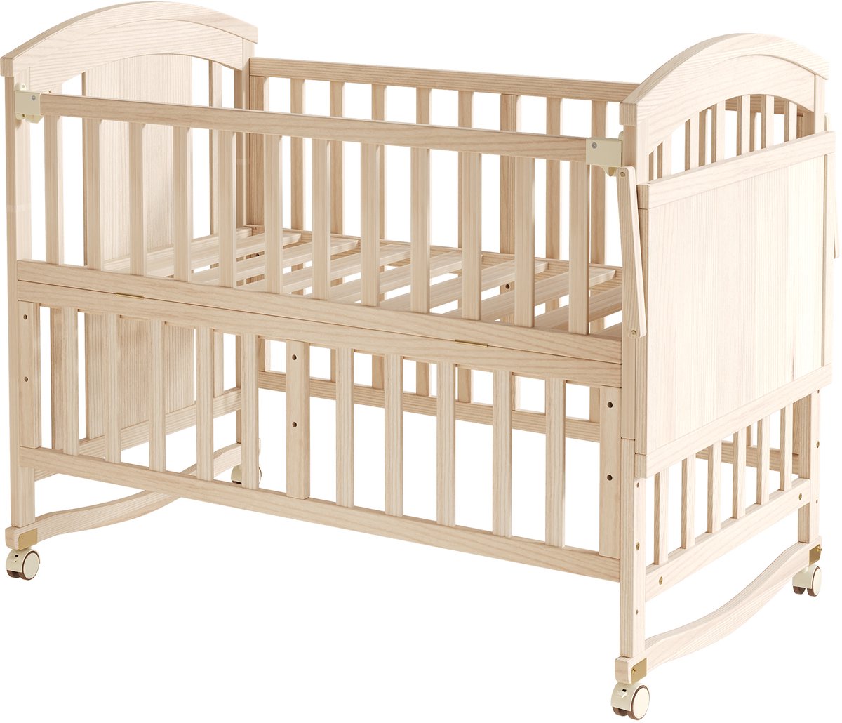Sweiko Kinderbed - 120 x 60 x 95 cm - Massief houten Ledikant - Met verschoontafel - Inklapbaar opbergrek - Zonder matras - Naturel – foto 4