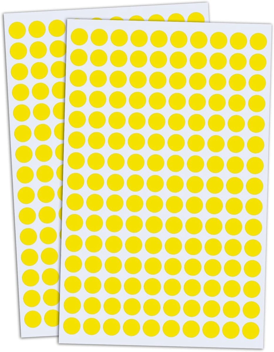 Ronde Stickers - Gekleurde Stippen - Kleur Coderen - Zelfklevend Papier - 10mm Diameter - Geel