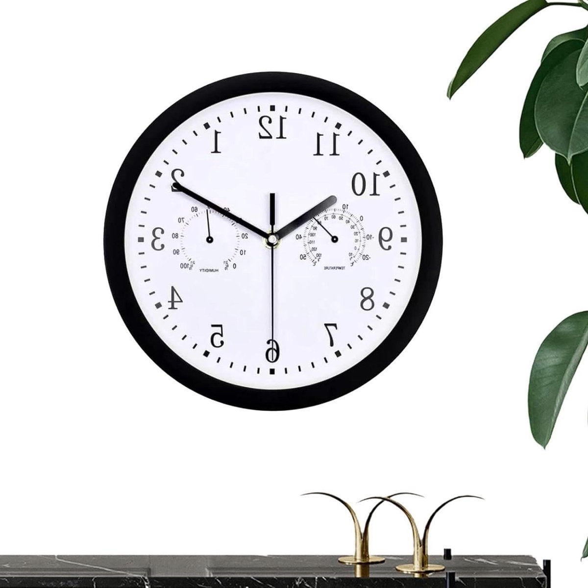 Wandklok Buiten - Tuinklok Thermometer - Buiten Tijd Weergeven - Waterdicht Weerbestendig - 255 cm - Zwart